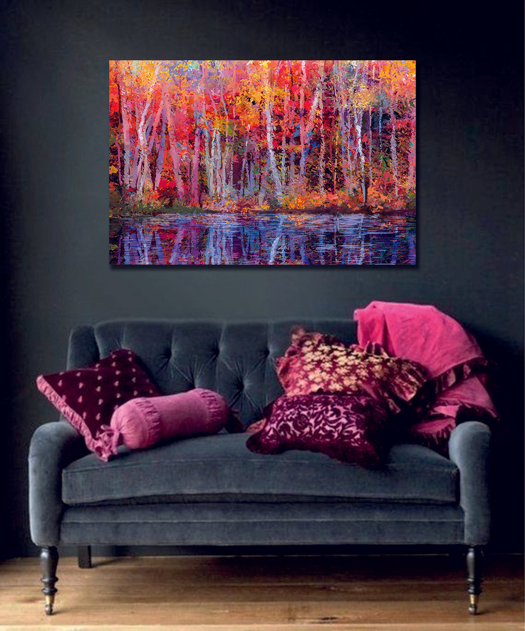 Oil Effect Colourful Autumn Trees Abstract Forest Canvas Print