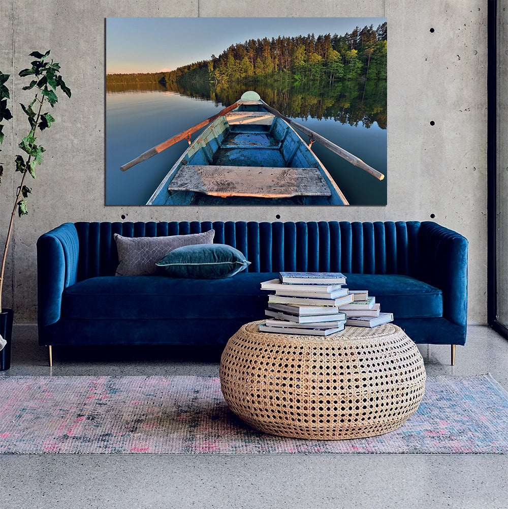 Old Fishing Boat Calm Lake Canvas Wall Art - | MyCanvases.com