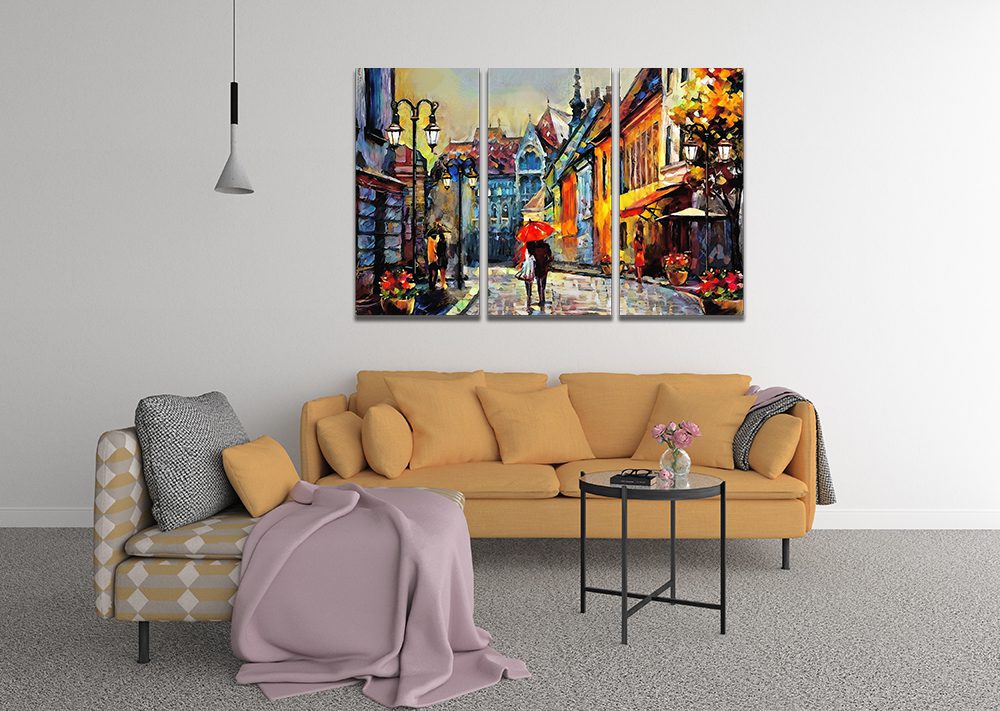 Raining High Street Oil Painting Canvas Print