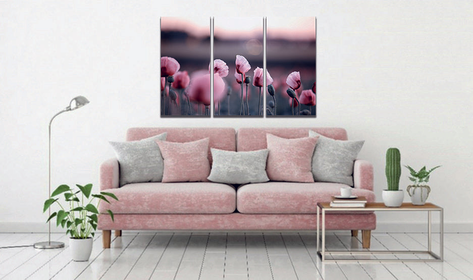Pink Flower Field Canvas Wall Art