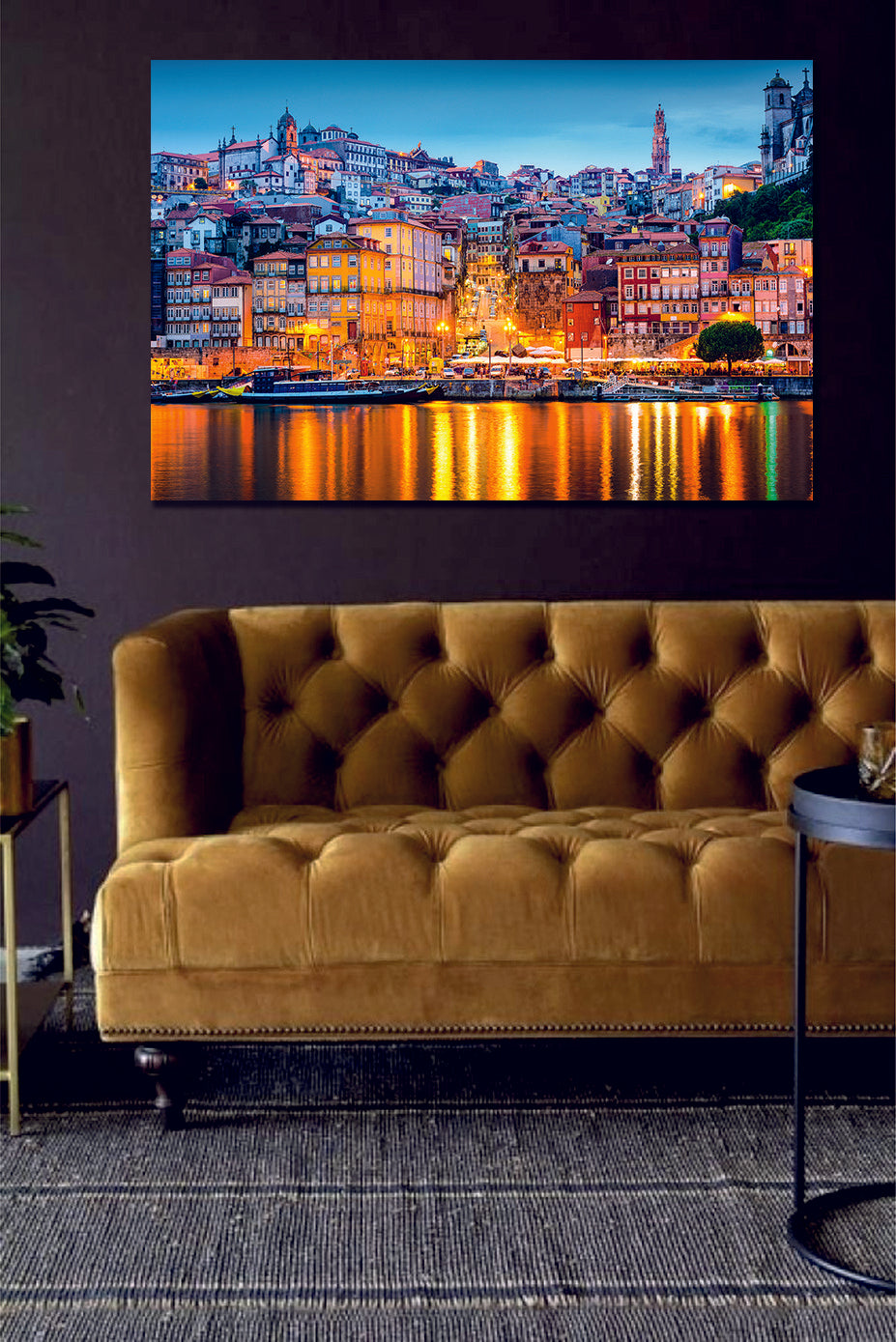 Porto, Portugal old city skyline from across the Douro River Printed Canvas