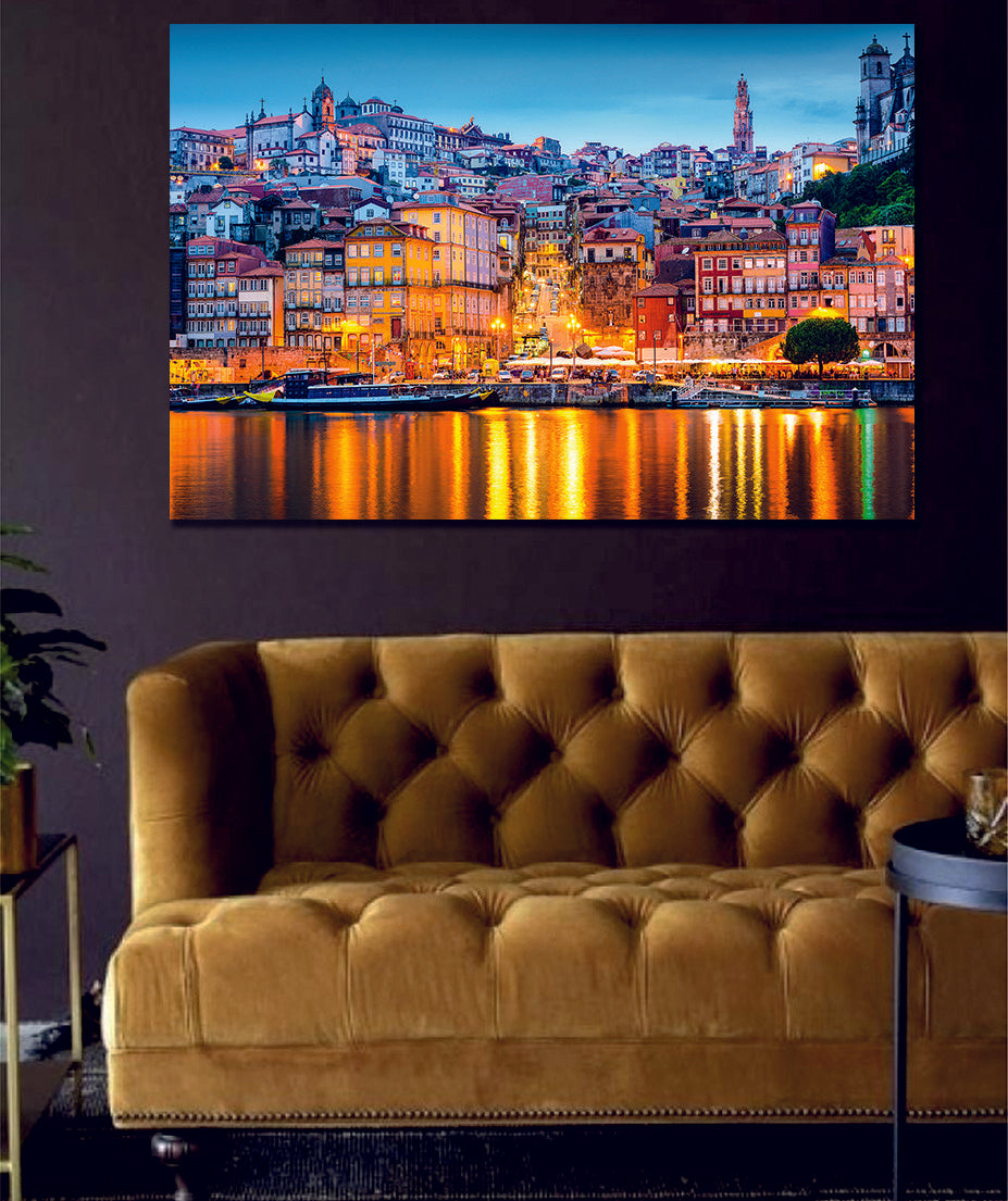 Porto, Portugal old city skyline from across the Douro River Printed Canvas