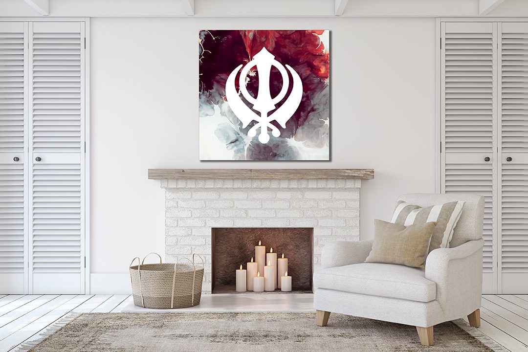 Purple Red Watercolour Khanda Sikh Canvas Print Wall Art