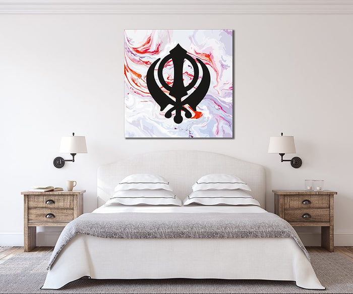 Red Lilac Watercolour Khanda Sikh Canvas Print Wall Art