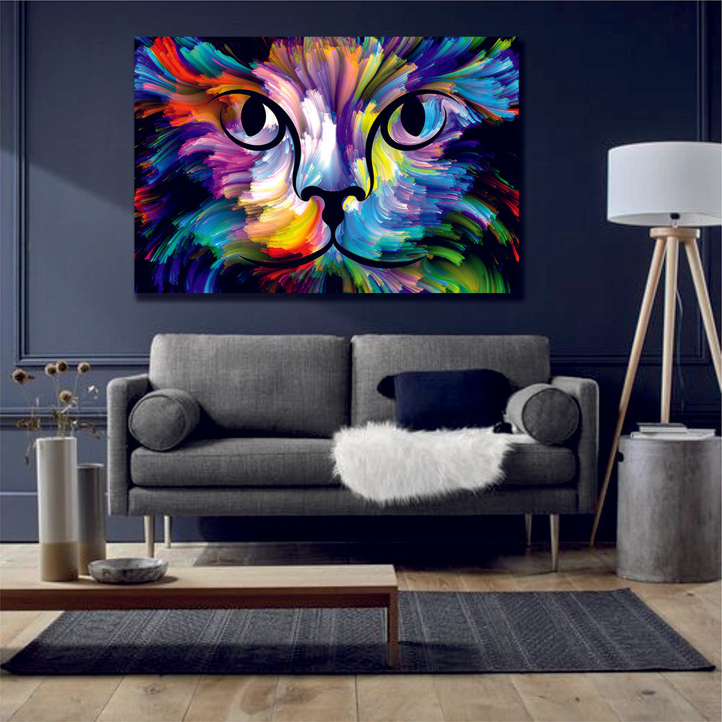 Abstract Multicolour Cat Canvas Wall Art - | MyCanvases