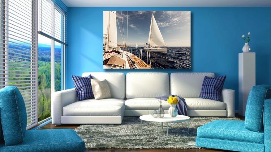 Yachts Sailing Sea Blue Skies Canvas Print Wall Art - | MyCanvases