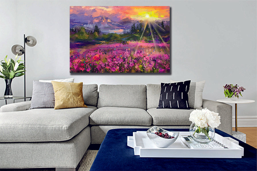 Abstract Purple Flower Hills Painting Printed Canvas