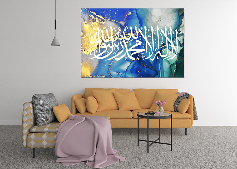 Shahada Blue & Gold Marble Islamic Wall Art Canvas Print