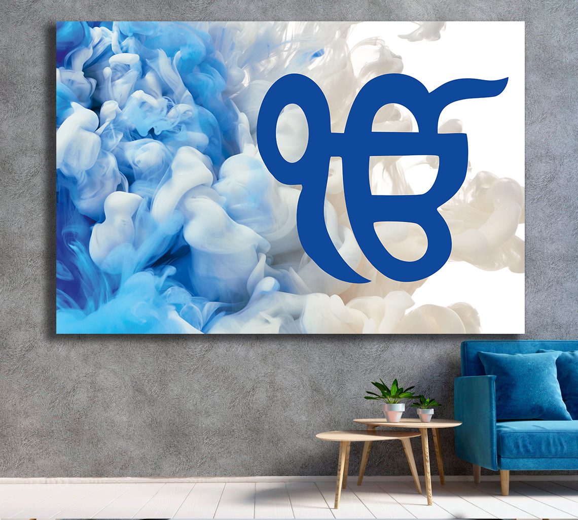 Blue Paint Splash with Ek Onkar Canvas Print Wall Art