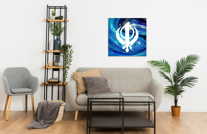 Abstract Blue Marble Khanda Sikh Canvas Print Wall Art