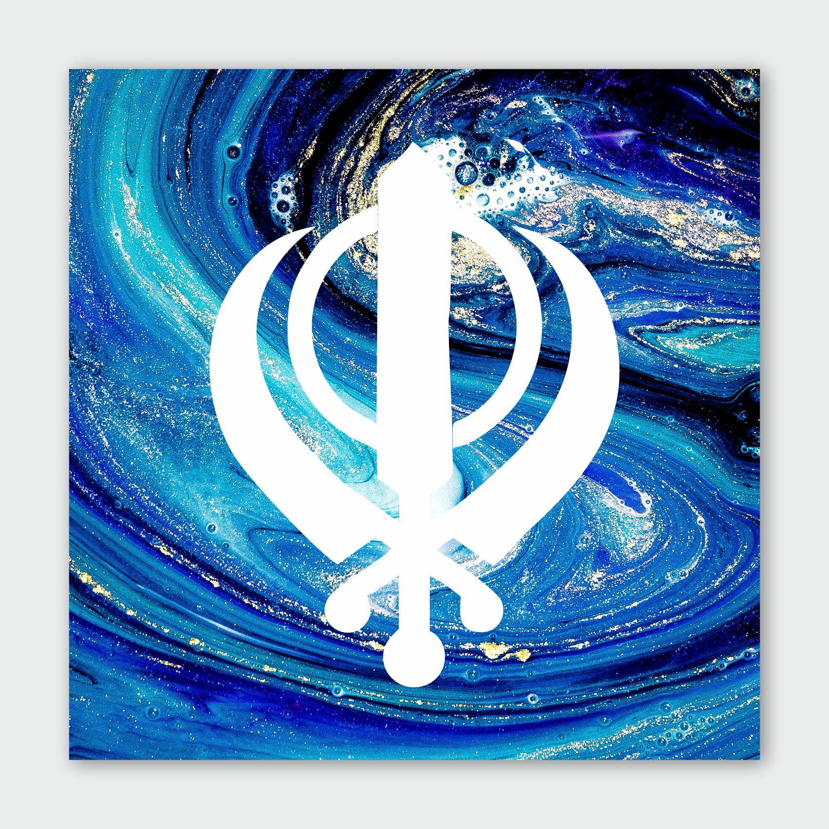 Abstract Blue Marble Khanda Sikh Canvas Print Wall Art