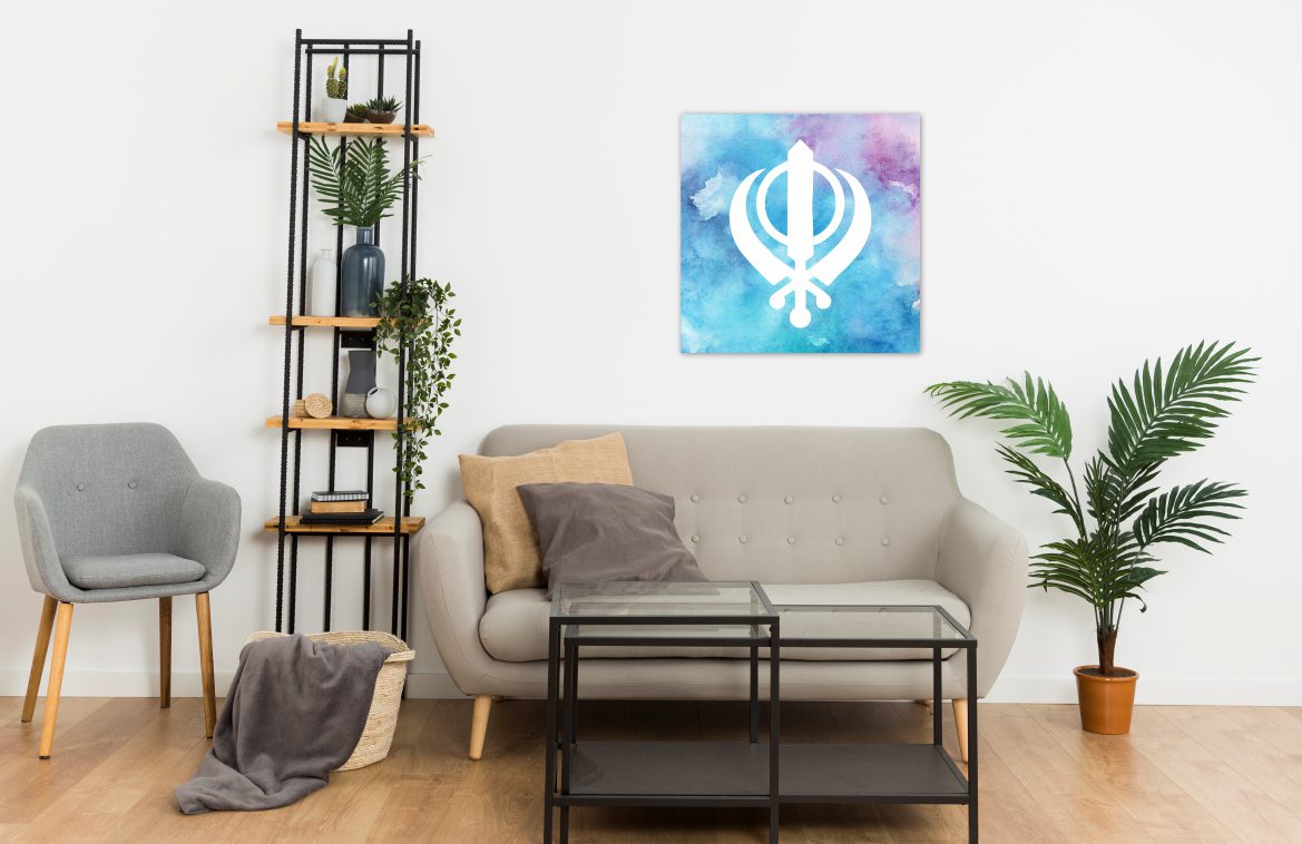 Blue & Pink Watercolour Khanda Sikh Canvas Print Wall Art