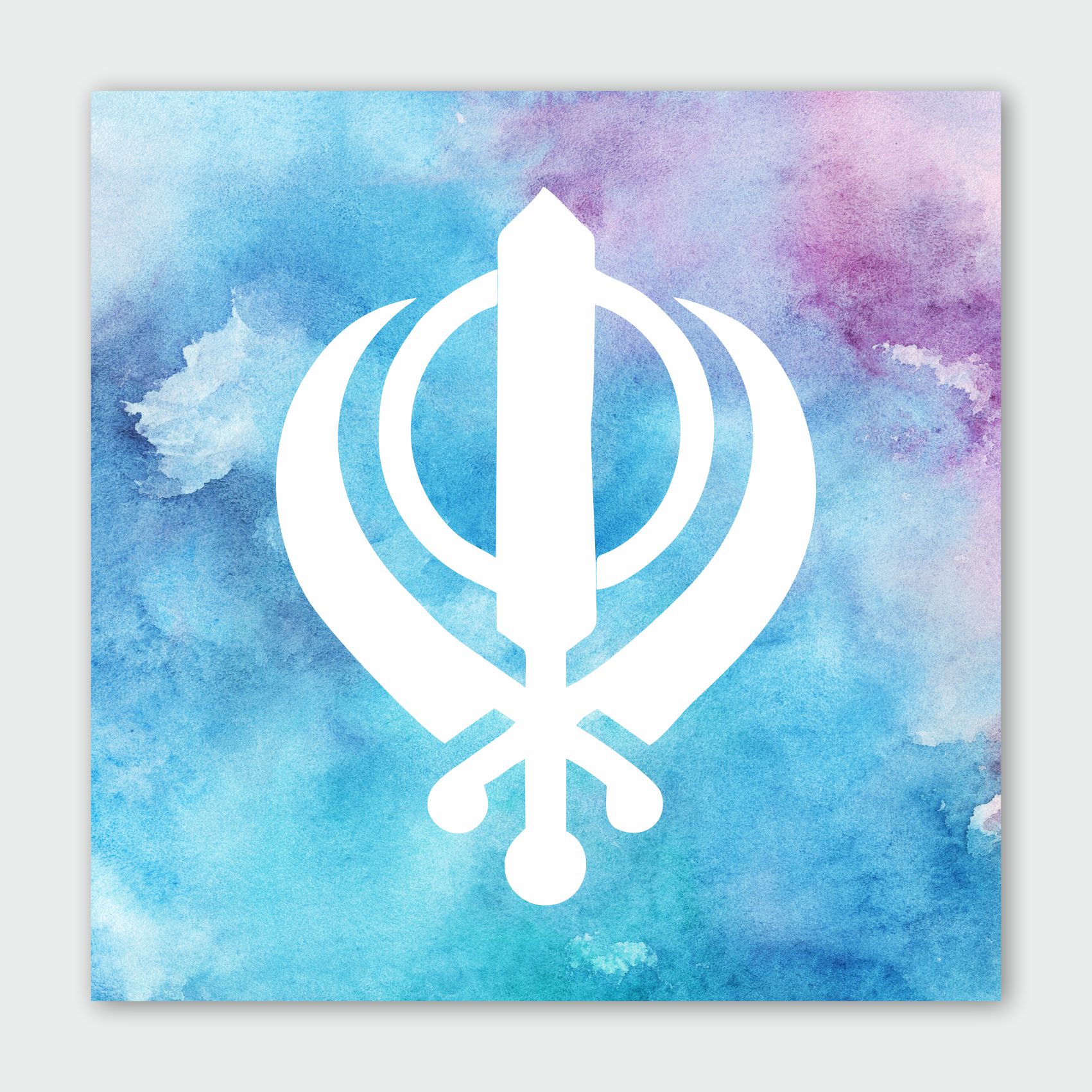 Blue & Pink Watercolour Khanda Sikh Canvas Print Wall Art