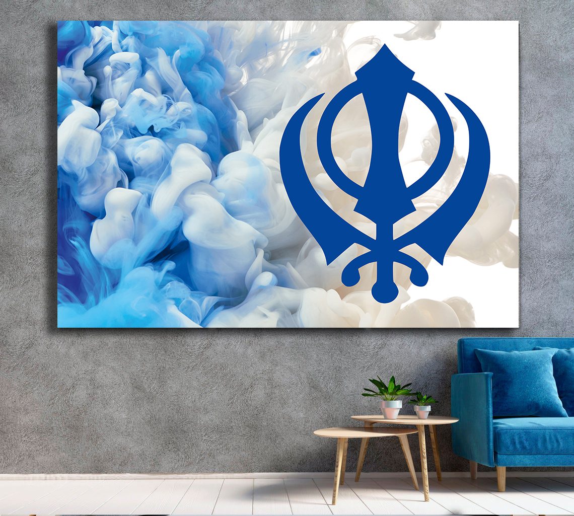 Khanda Blue Paint Splash Canvas Print Wall Art