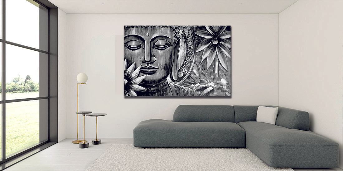 Spiritual Buddha Meditating Black White Wall Art | My Canvases