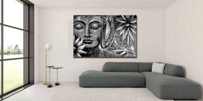 Spiritual Buddha Meditating Black White Wall Art | My Canvases