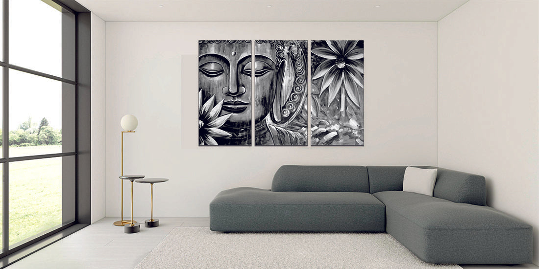 Spiritual Buddha Meditating Black White Wall Art