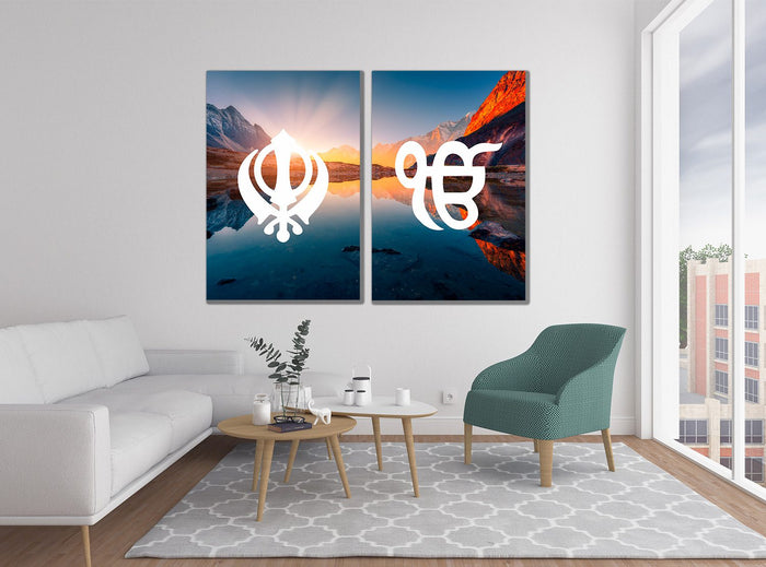 Sunset Mountain Sikh Khanda Ek Onkar Canvas Print Wall Art