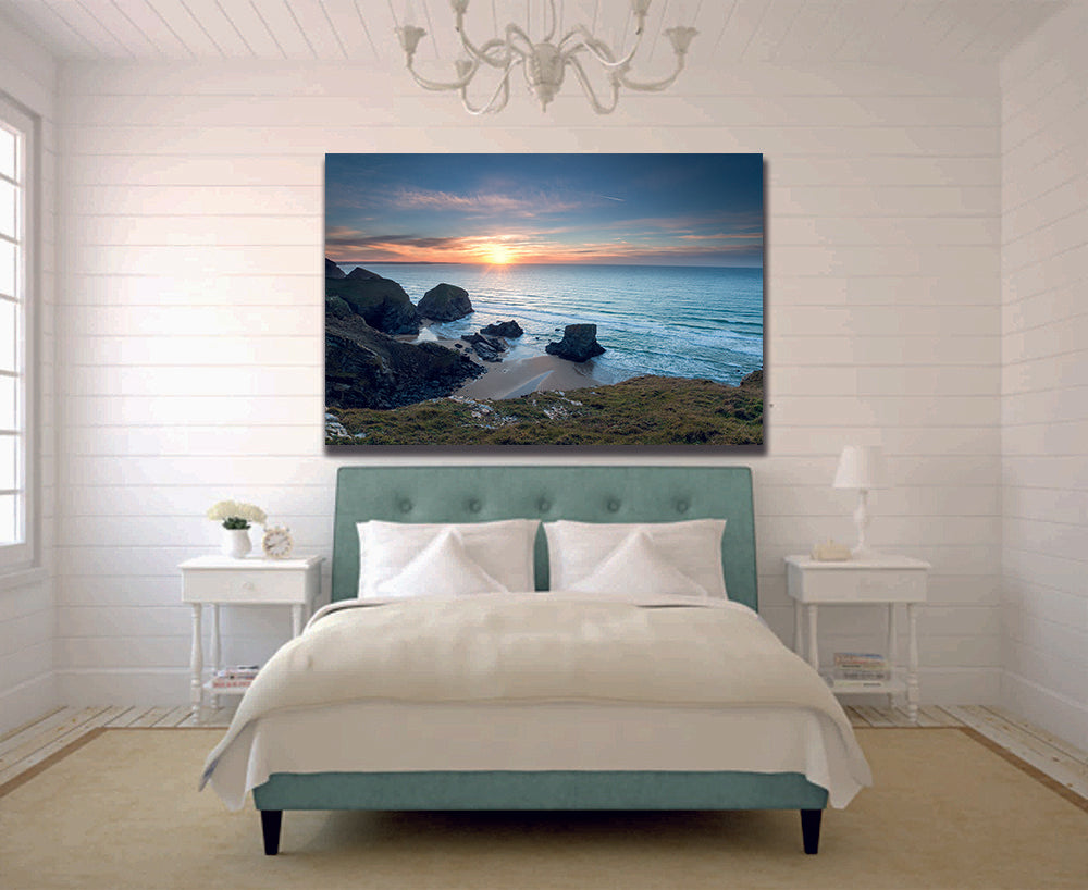 Bedruthan Steps Sunset Cornwall, UK Canvas Wall Art | MyCanvases