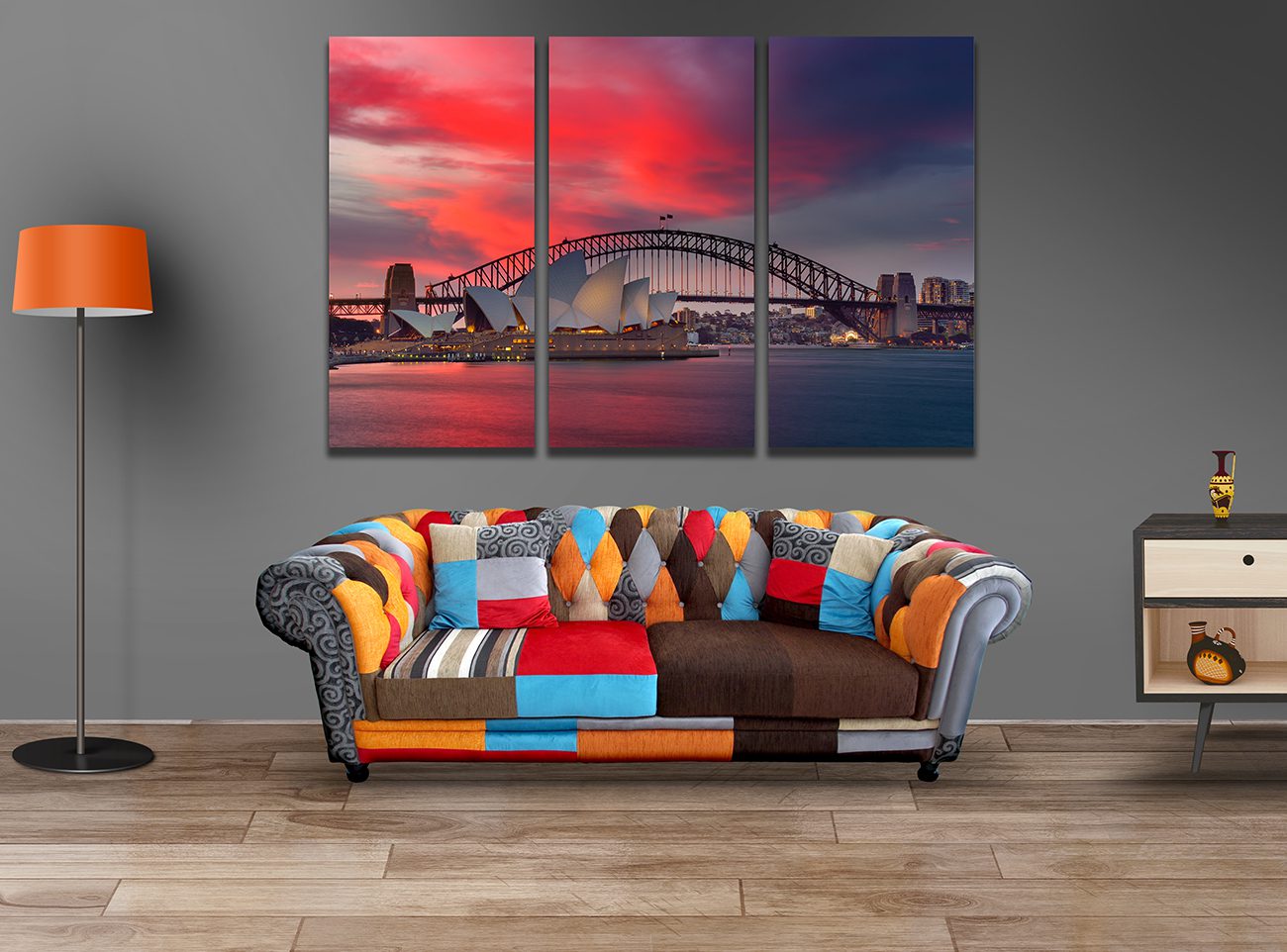 Sydney Harbour Opera House & Bridge Under A Red Sky Canvas Wall Art