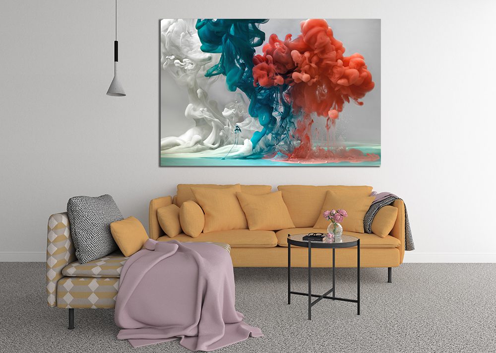 Red blue white Coloured drop in water in motion, Ink clouds swirling, Cloud of acrylic ink under water paint background Liquid Marble Canvas Print Wall Art