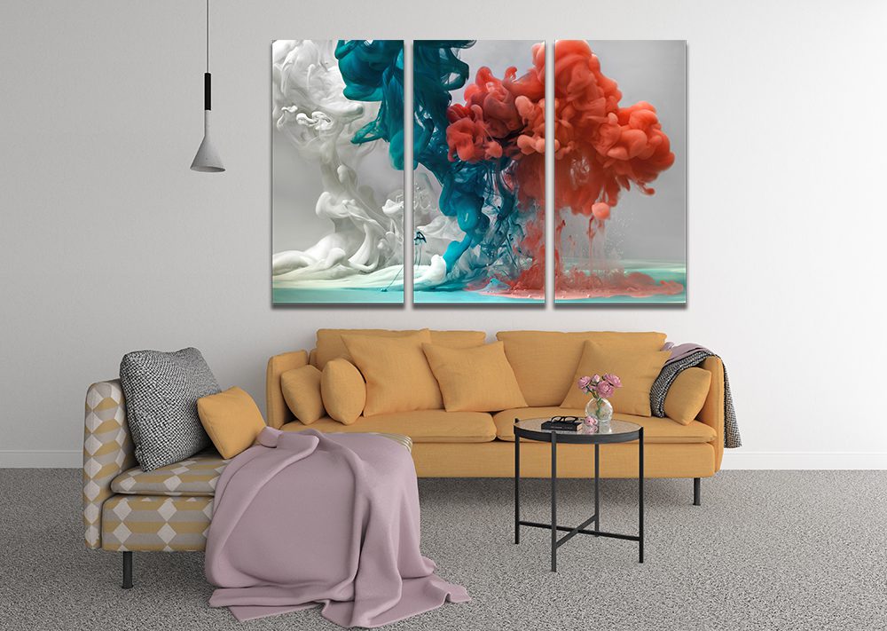 Red Blue White Drop In Water Ink Clouds Abstract Canvas Print Wall Art