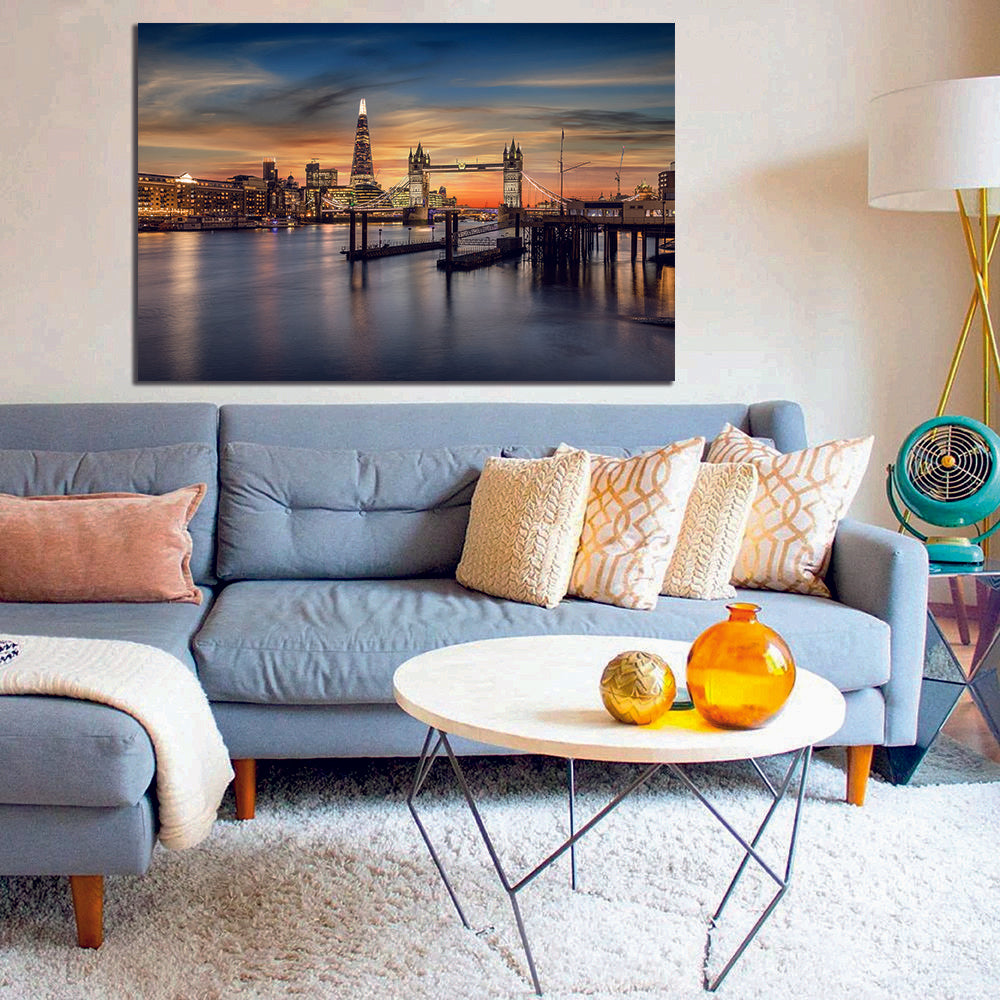 Skyline of London Sunset, The Tower Bridge Thames River Canvas - Wall Art