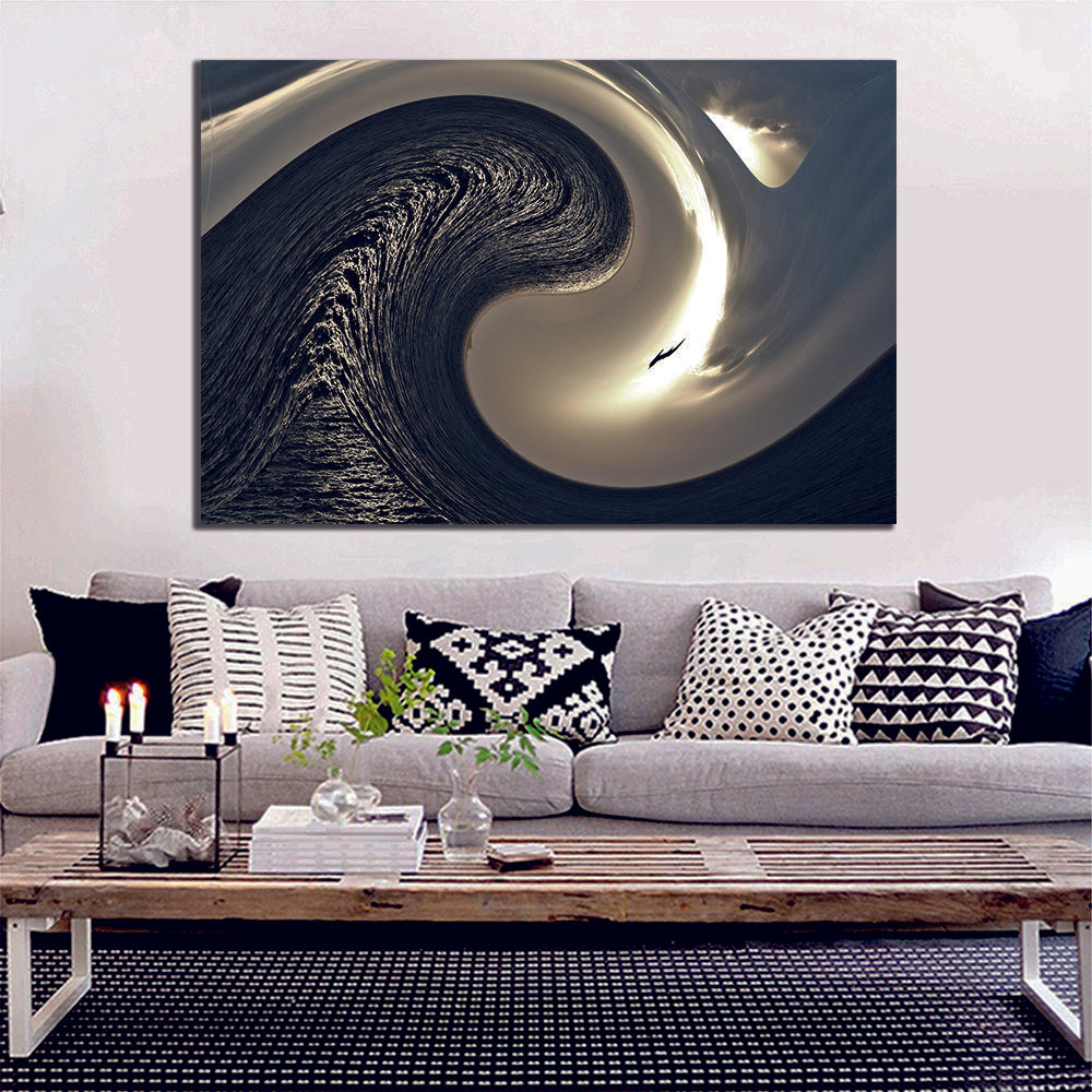 Wave Wall Art - Abstract Wave in Black White Canvas Wall Art