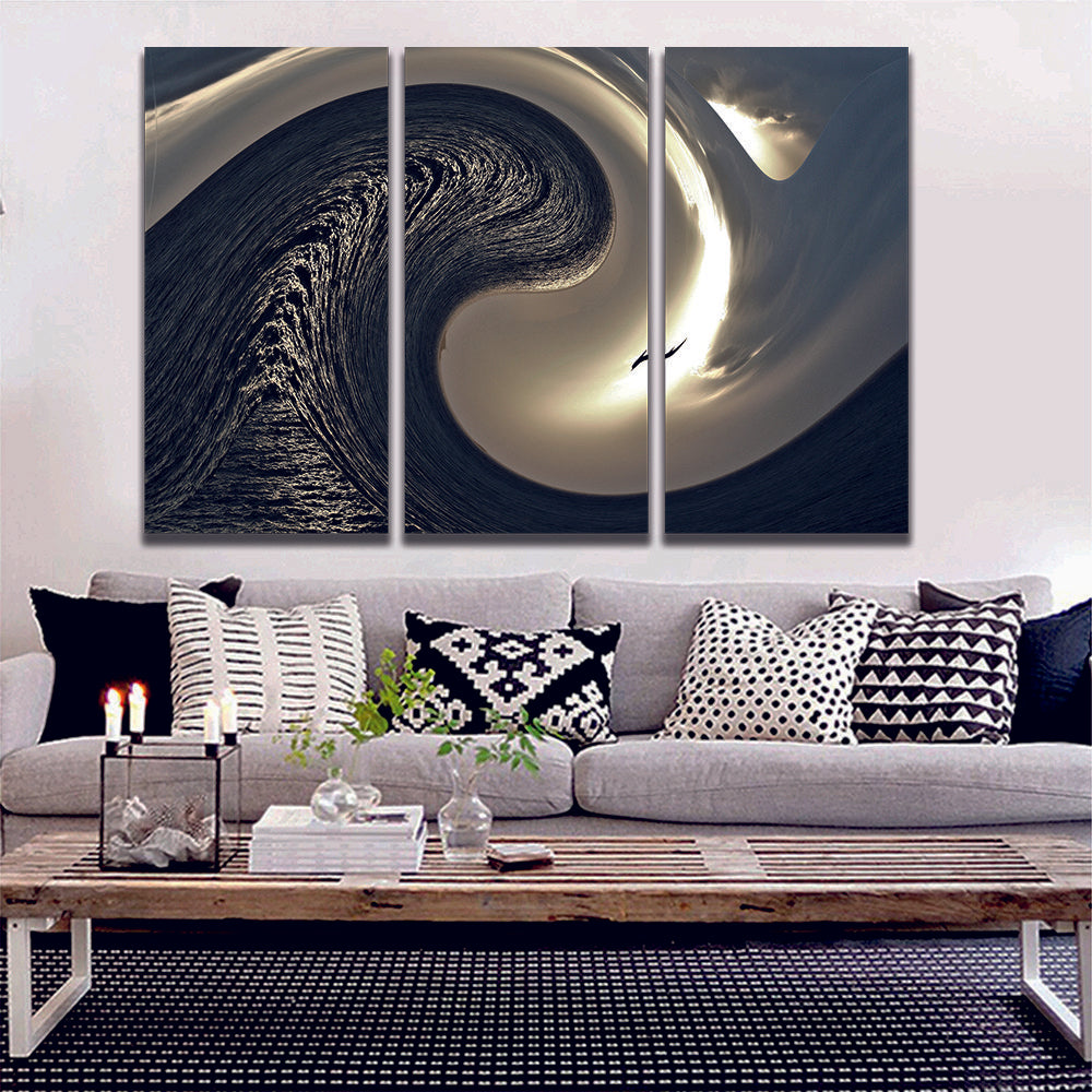 Wave Wall Art - Abstract Wave in Black White Canvas Wall Art