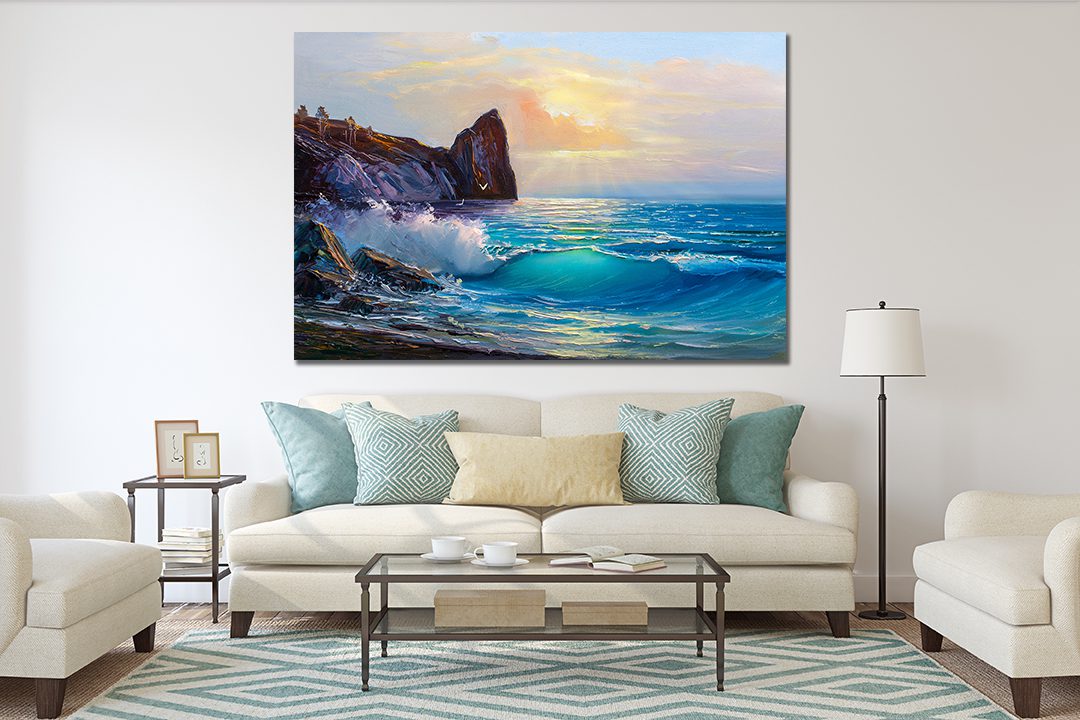 Waves Crashing on Rocks Ocean Painting Canvas Print - | MyCanvases