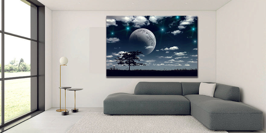 Moon Lit Starry Night Landscape Canvas Wall Art | My Canvases