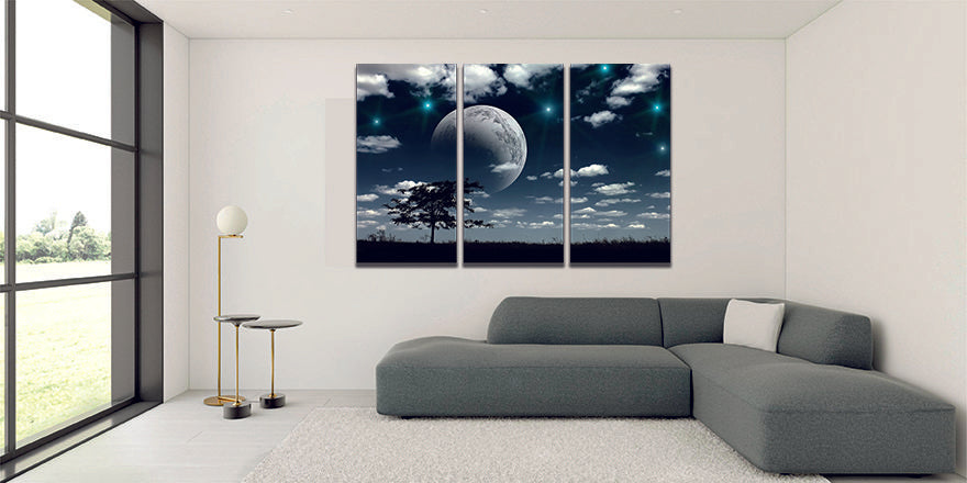 Moon Lit Starry Night Landscape Canvas Wall Art