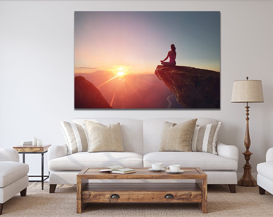 Yoga on the Mountain at Sunset Wall Art