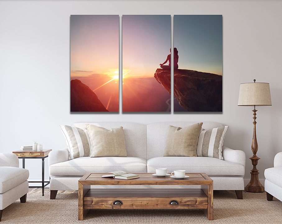 Yoga on the Mountain at Sunset Printed Canvas