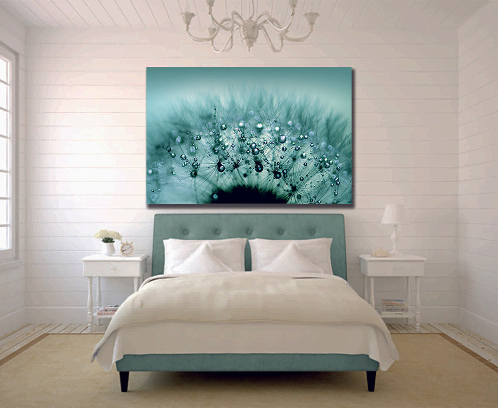 Blue Dandelion with Droplets Canvas Wall Art