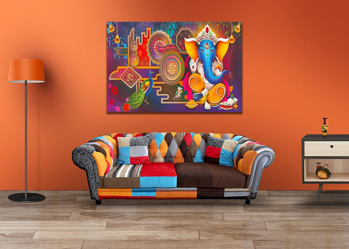 Hindu God Lord Colourful Ganesha Canvas Wall Art - MyCanvases