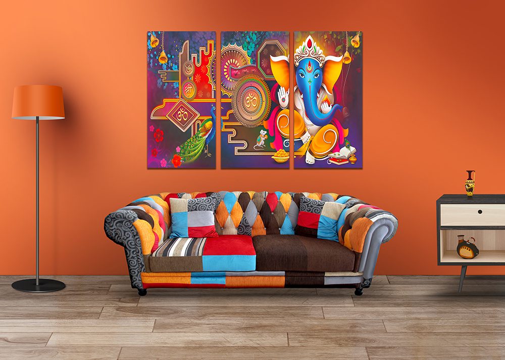 Hindu God Lord Colourful Ganesha Canvas Wall Art