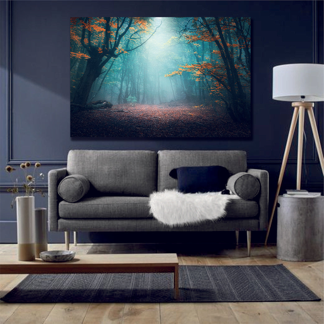 Enchanted Forrest Trees Autumn Foggy Mystical Canvas Wall Art