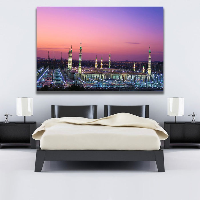 Masjid-e-Nabawi Night Lights Sunset Pink Sky Madina Saudi Arabia Canvas