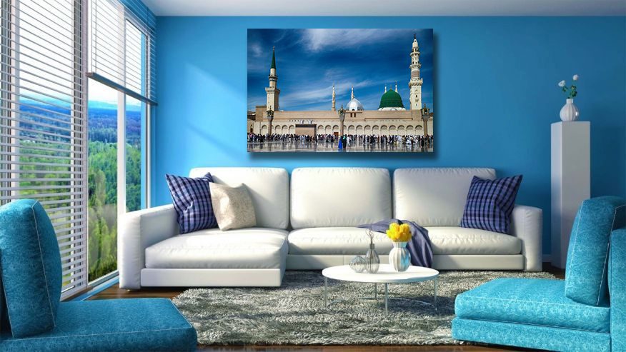 Close up view of Masjid-e-Nabawi Blue Sky Madina Saudi Arabia