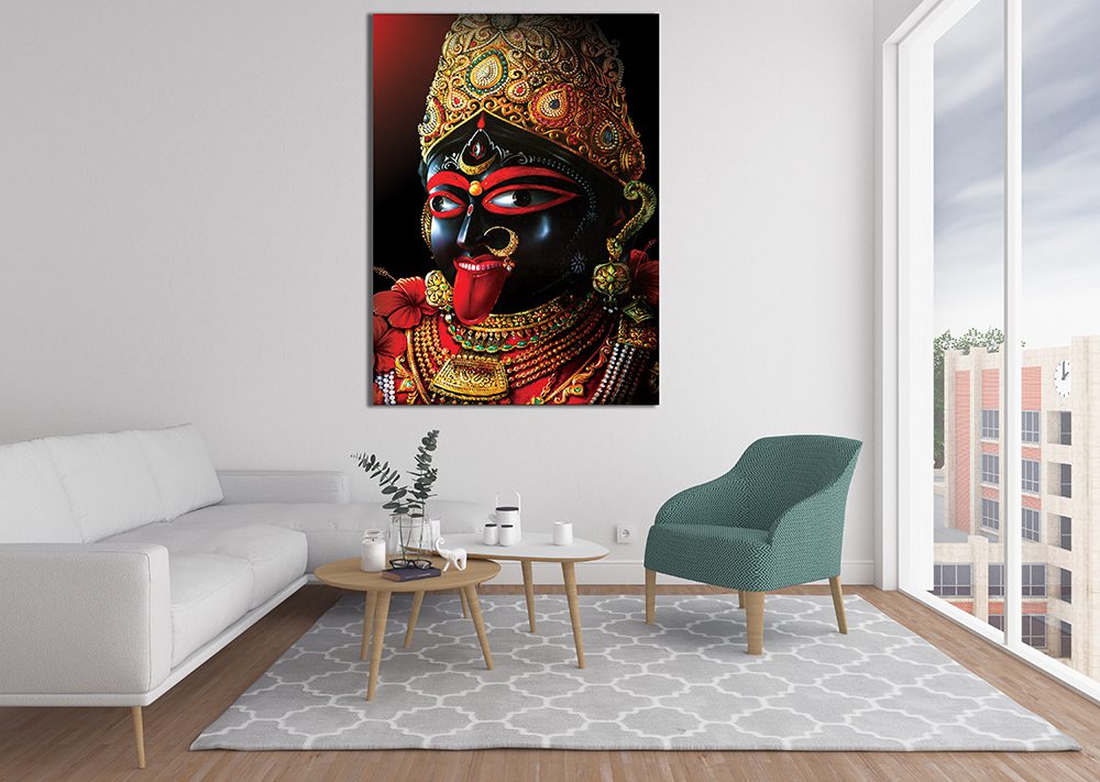 Maa Kali With Black Background Canvas Print - Hindu Wall Art