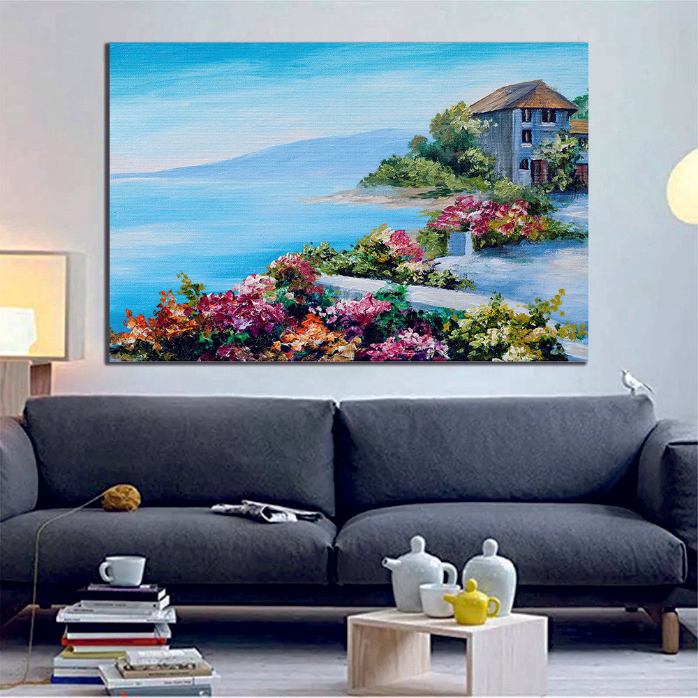 Oil Painting Beach Coastal Scene Canvas Print Wall Art Home Decor