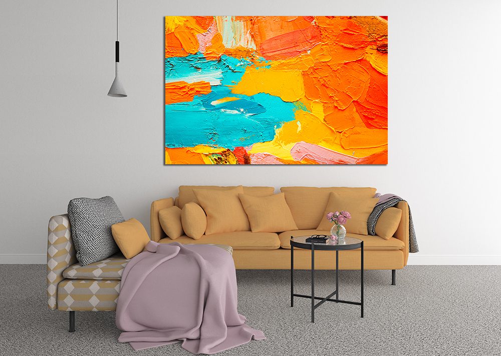 Brushstroke Orange Yellow Blue Liquid Marble Canvas Print Wall Art