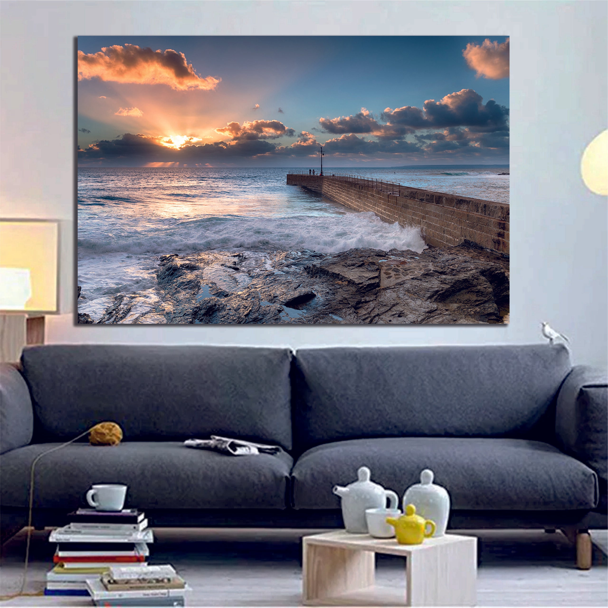 Stone Pier Porthleven Cornwall Coast, UK Canvas - Wall Art | MyCanvases