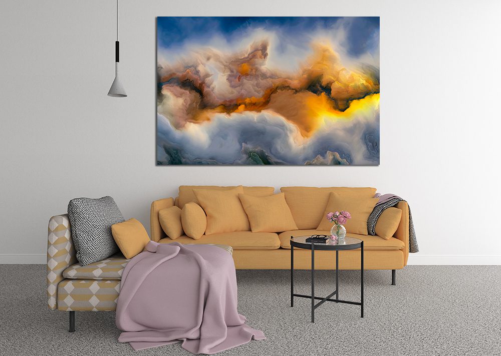 Abstract Cloud Yellow Blue Liquid Marble Canvas Print Wall Art